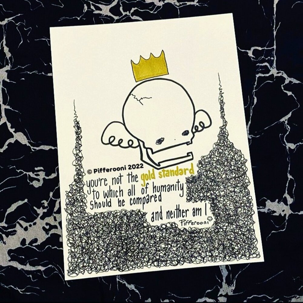 Original GOLD STANDARD crazy cute skull poetry poster drawing